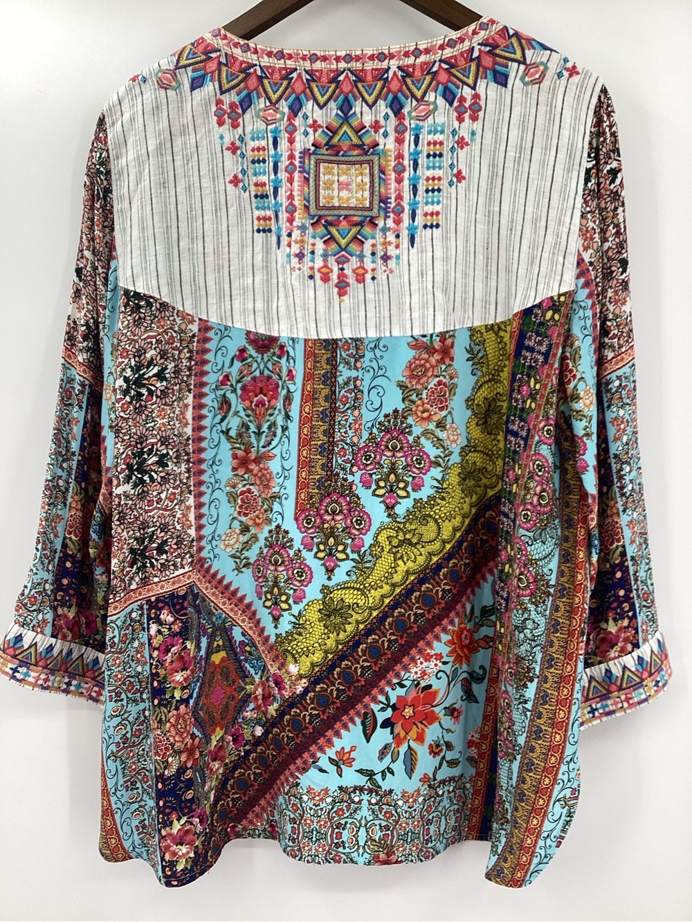 John Mark White Striped Tunic with Multicolor Embroidery - Picture 2 of 13